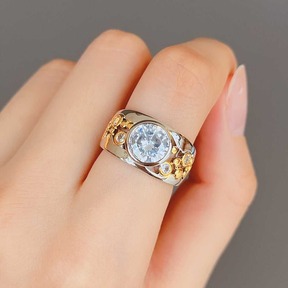 GOLDEN TWO TONE ZIRCONIA RING | GOLD