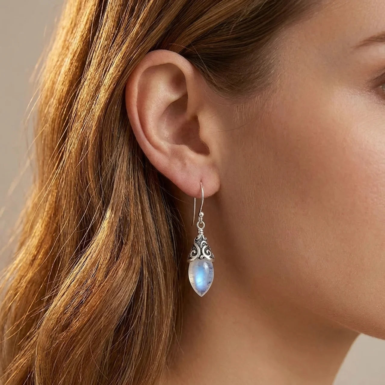 ANTIQUE MOONSTONE DROP EARRINGS | WHITE GOLD