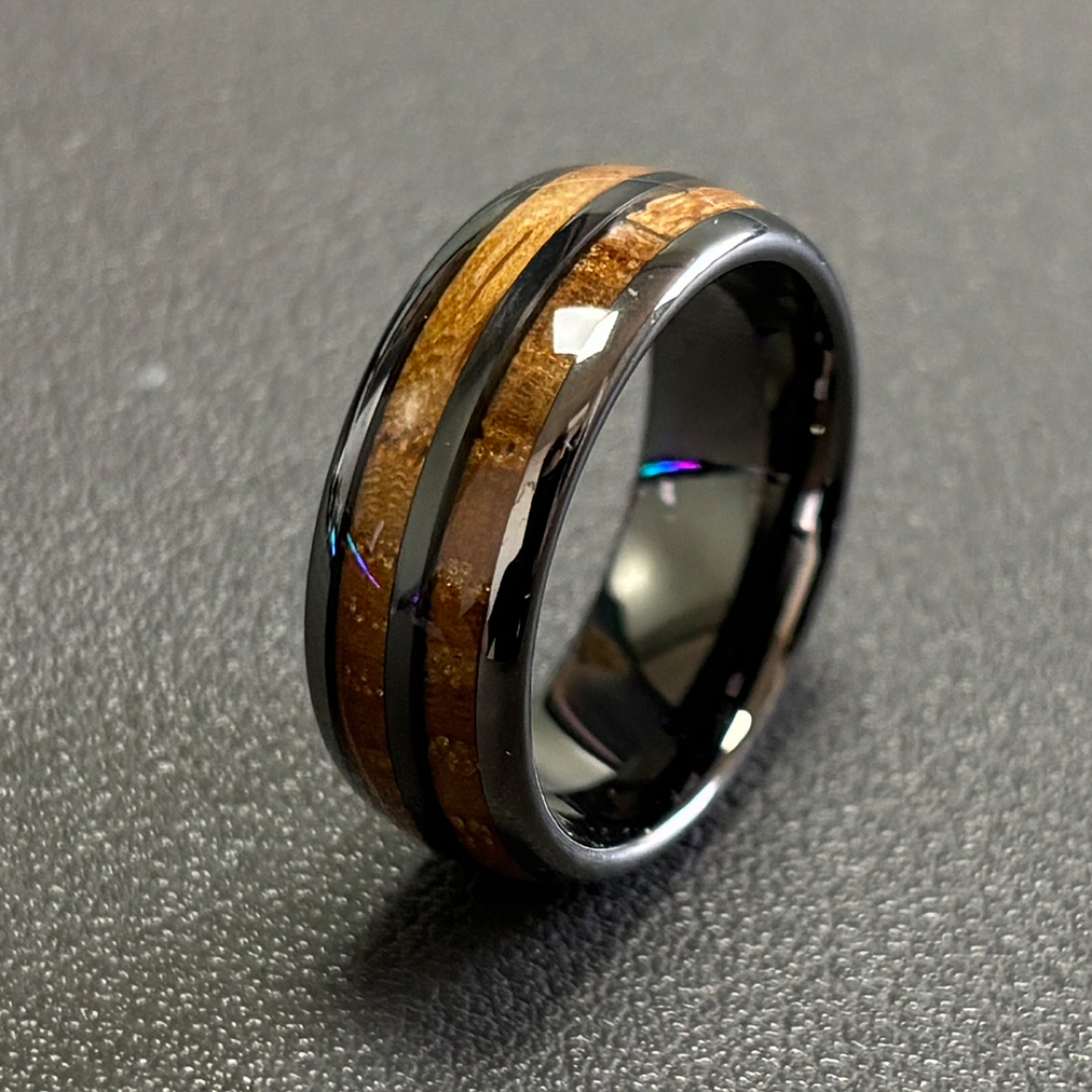 RUSTIC WOOD INLAY MIDNIGHT RING | MIDNIGHT