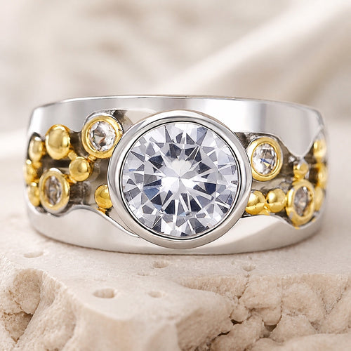 GOLDEN TWO TONE ZIRCONIA RING | GOLD