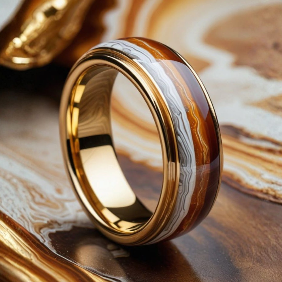 VINTAGE MARBLE INLAY BAND | GOLD
