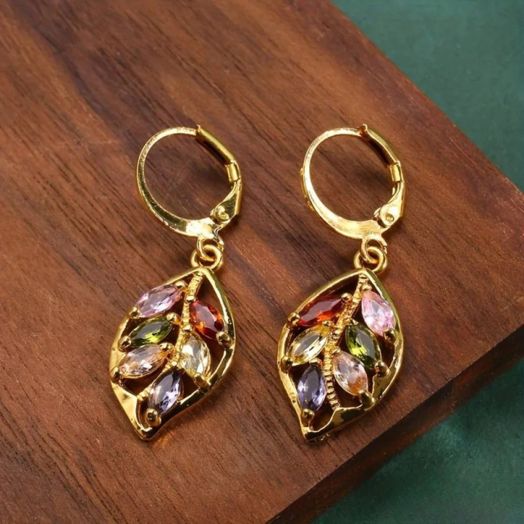 VINTAGE MULTICOLOURED LEAF EARRINGS | GOLD