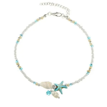 STAR AND SHELL ANKLET BRACELET WITH NATURAL STONES