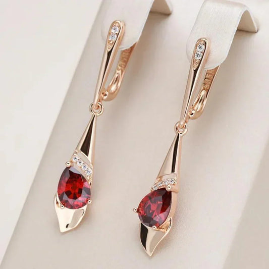 Evelyn Rose Jewelry Exquisite Red Crystal Gold Pendant Earrings