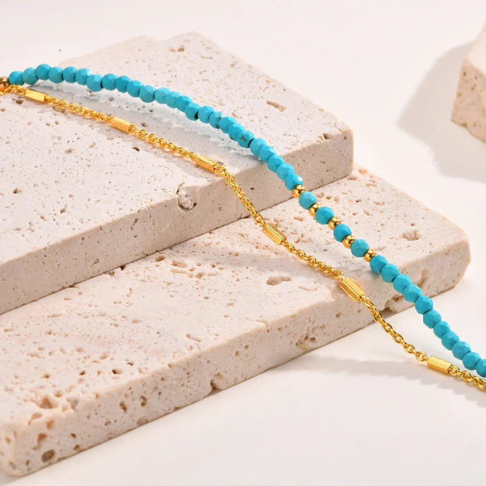 TIMELESS DOUBLE CHAIN TURQUOISE BRACELET | GOLD