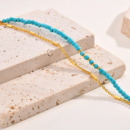 TIMELESS DOUBLE CHAIN TURQUOISE BRACELET | GOLD