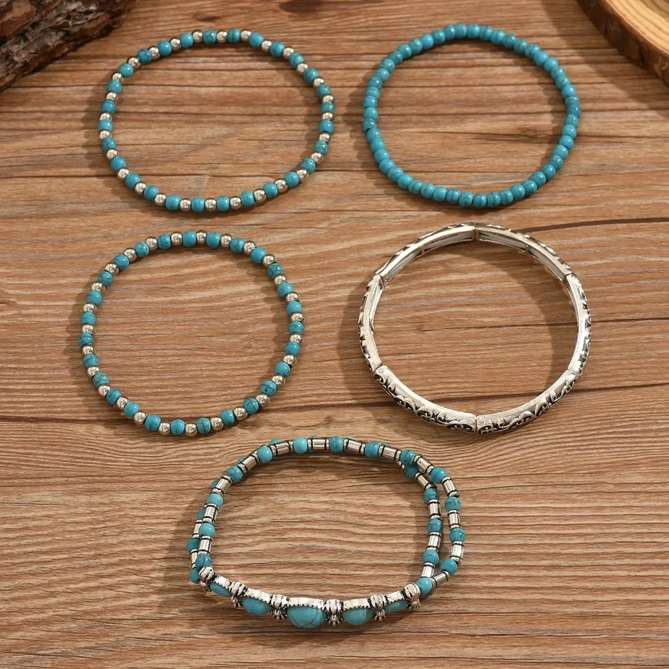 BOHEMIAN TURQUOISE BEADED BRACELET SET | TURQUOISE