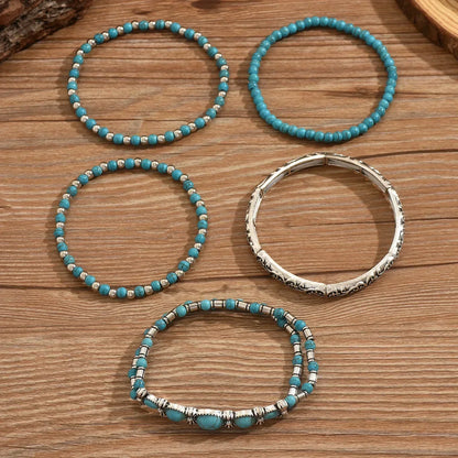 BOHEMIAN TURQUOISE BEADED BRACELET SET | TURQUOISE
