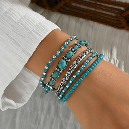 BOHEMIAN TURQUOISE BEADED BRACELET SET | TURQUOISE