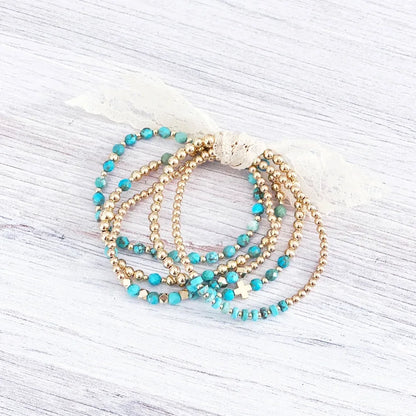 VINTAGE TURQUOISE BEADED CROSS CHARM BRACELET