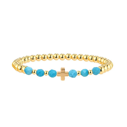 VINTAGE TURQUOISE BEADED CROSS CHARM BRACELET