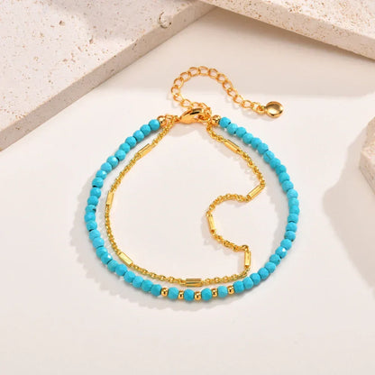 TIMELESS DOUBLE CHAIN TURQUOISE BRACELET | GOLD