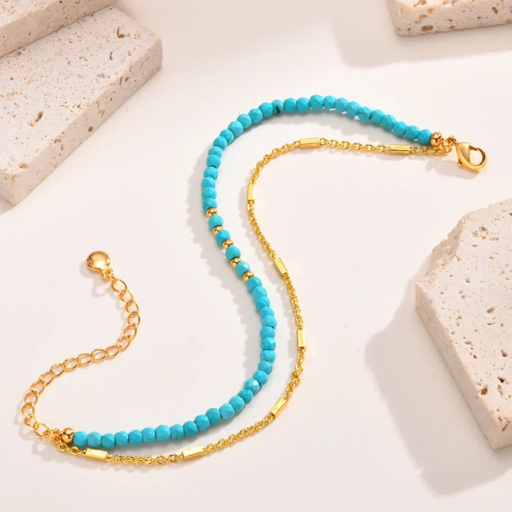 TIMELESS DOUBLE CHAIN TURQUOISE BRACELET | GOLD