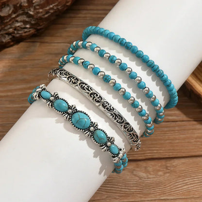 BOHEMIAN TURQUOISE BEADED BRACELET SET | TURQUOISE