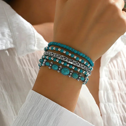 BOHEMIAN TURQUOISE BEADED BRACELET SET | TURQUOISE