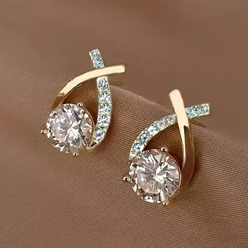CROSS STUD EARRINGS WITH ZIRCONIA | GOLD