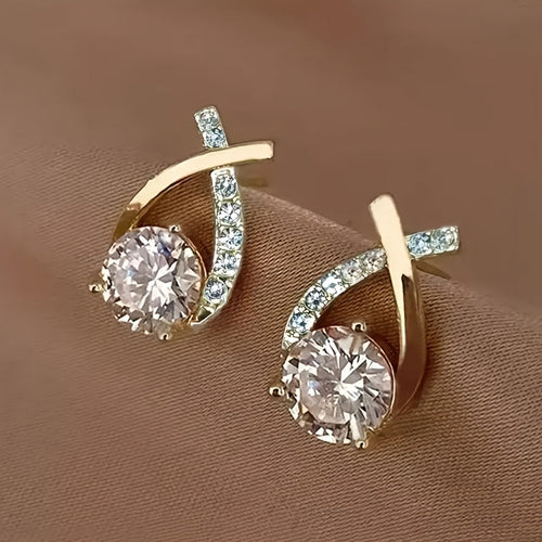 CROSS STUD EARRINGS WITH ZIRCONIA | GOLD