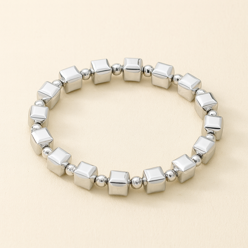 VINTAGE CUBIC BEADS BRACELET | SILVER