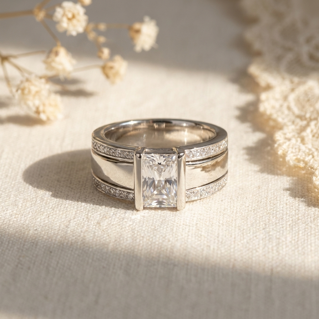 ANTIQUE INLAID GLASS RING | WHITE GOLD