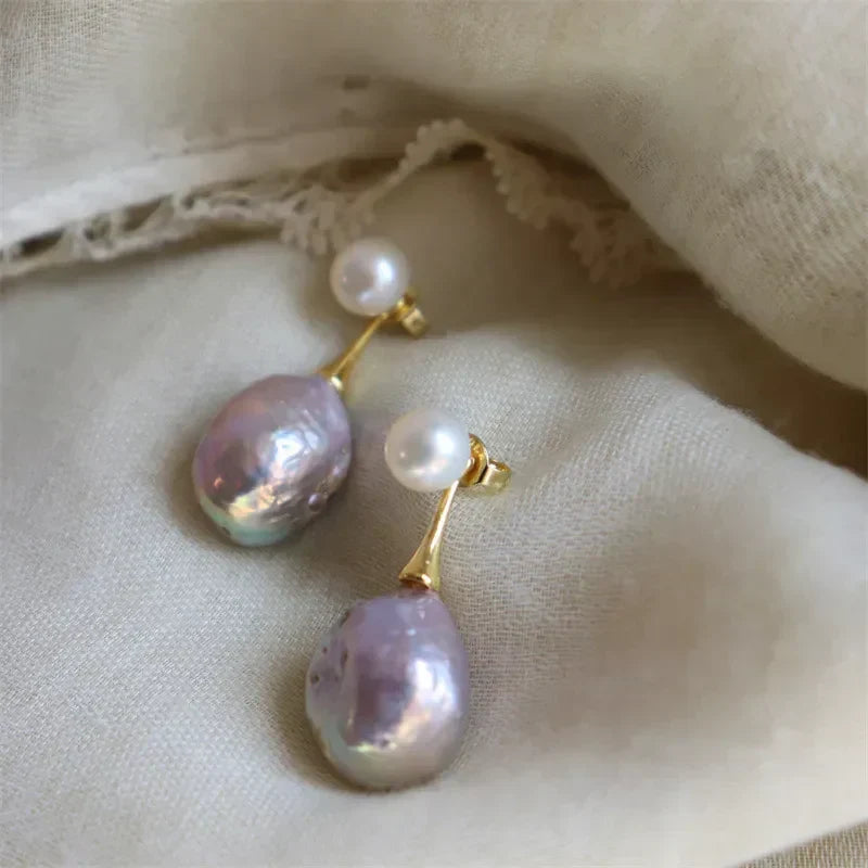 Exquisite Lilac Pearl Gold Earrings