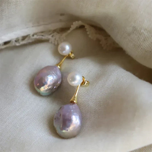 Exquisite Lilac Pearl Gold Earrings