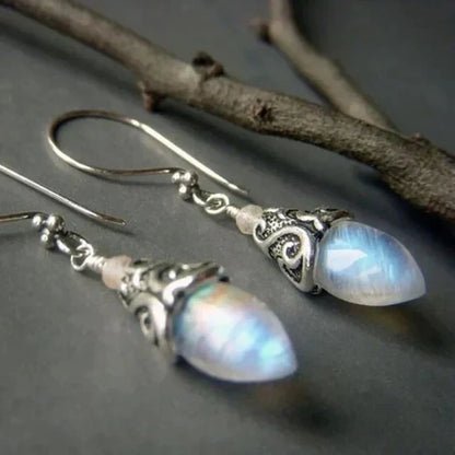 Evelyn Rose Jewelry Antique Moonstone Drop White Gold Earrings