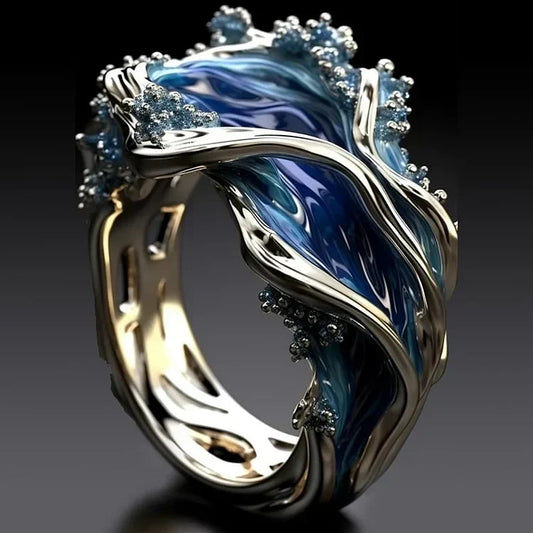 Evelyn Rose Jewelry Antique Golden Ocean Wavy Ring