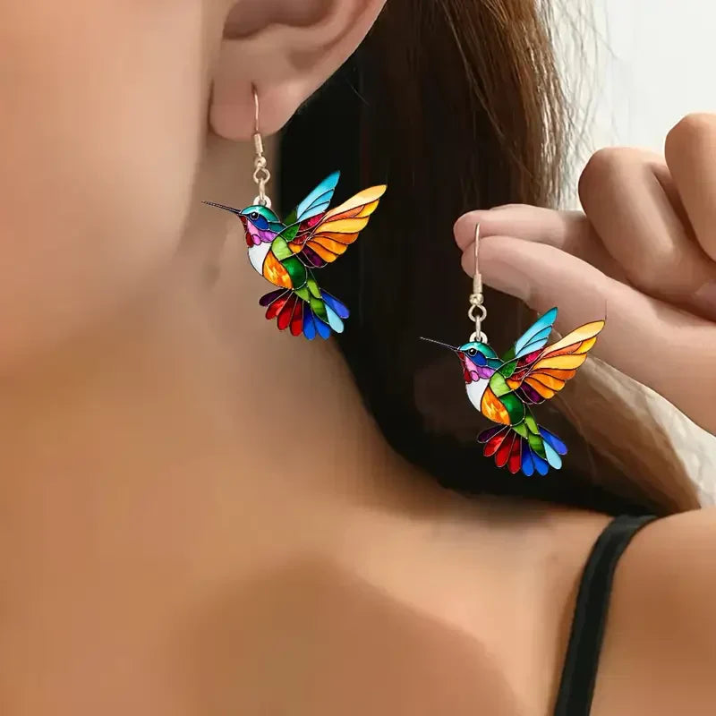 COLOURFUL HUMMINGBIRD EARRINGS | WHITE GOLD