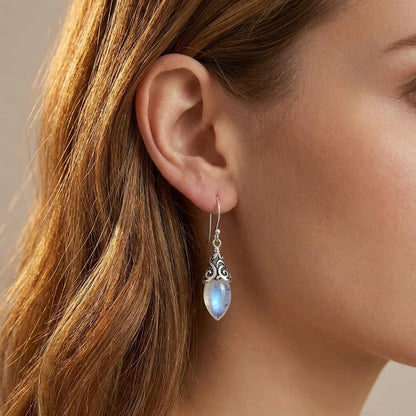 ANTIQUE MOONSTONE DROP EARRINGS | WHITE GOLD