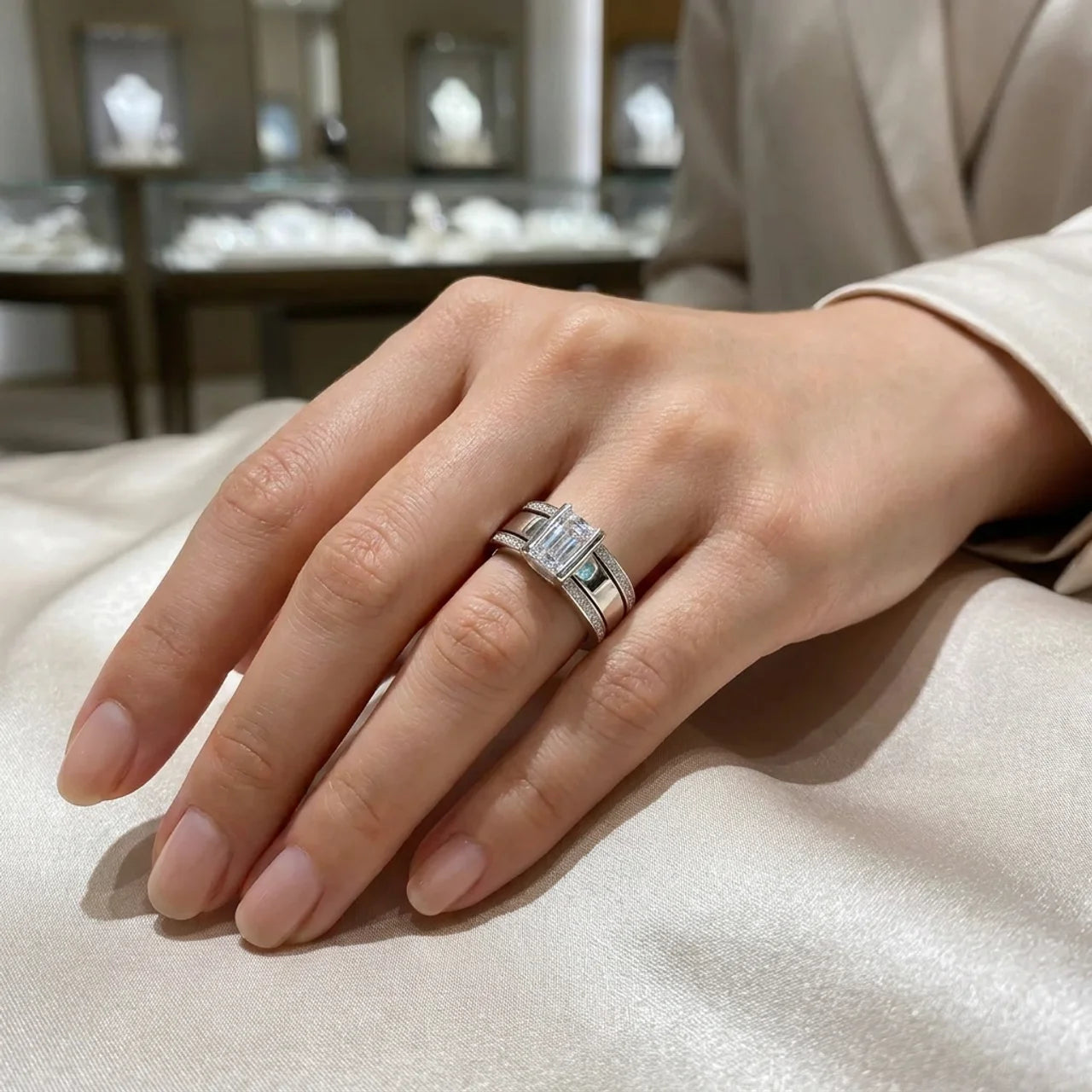 ANTIQUE INLAID GLASS RING | WHITE GOLD