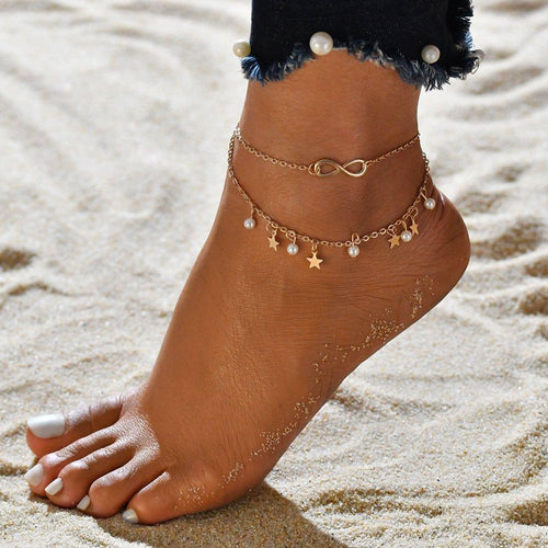 INFINITY PEARLS AND STARS ANKLET